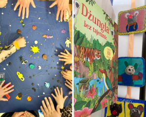 Kolarz zdjęć: plakat układ słoneczny, książka Dżungla bez tajemnic