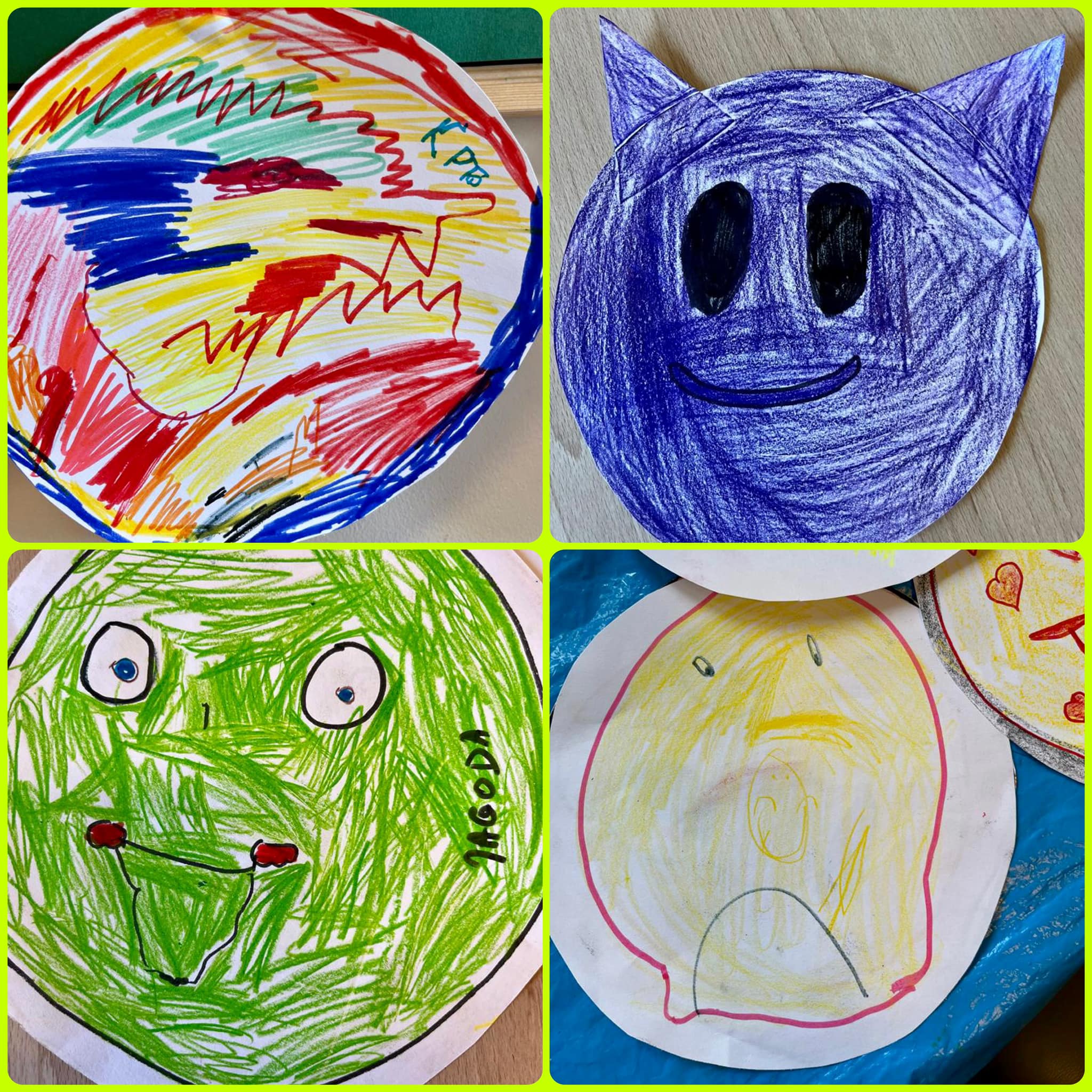 kolaż zdjęć - kolorowe rysunki emotikonek