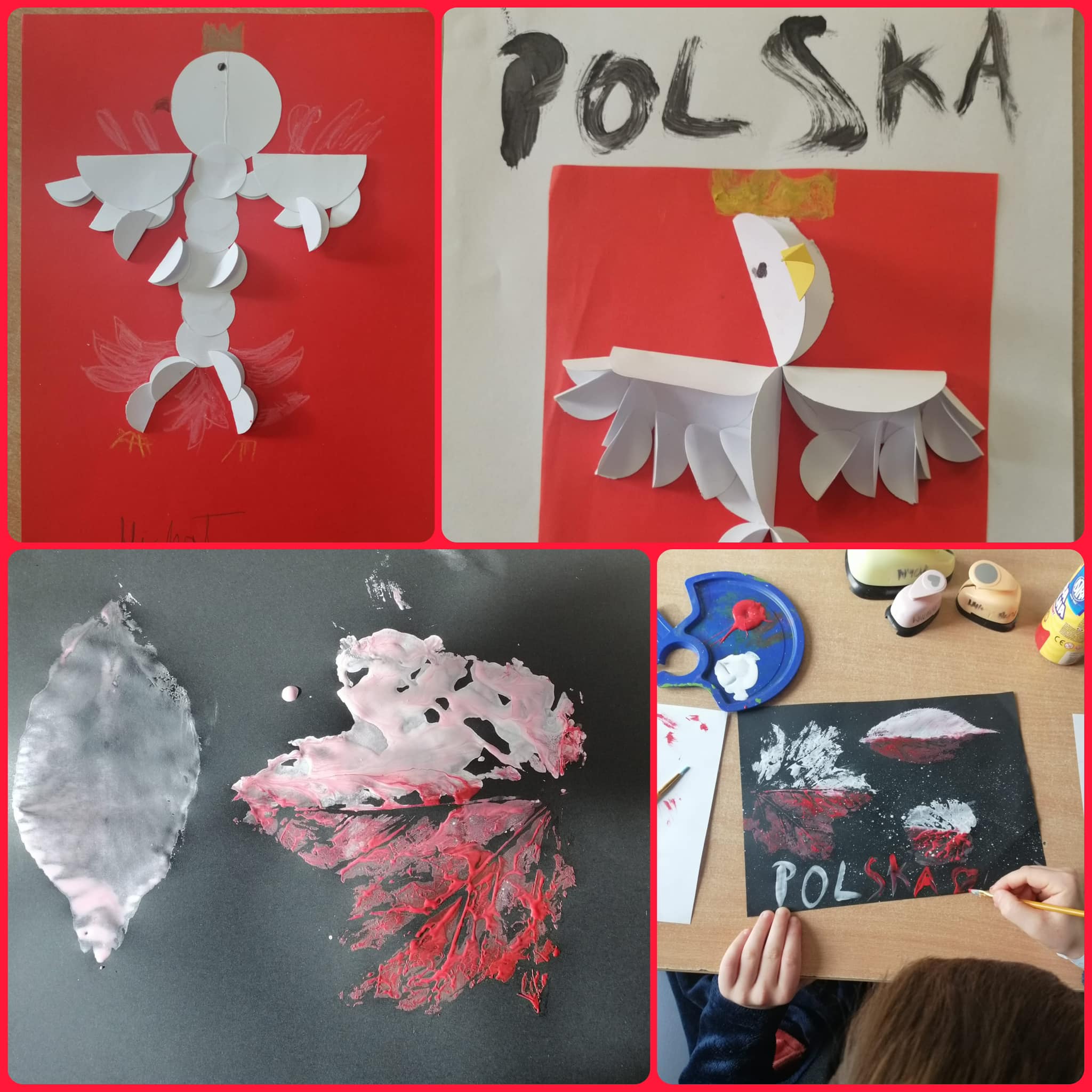 kolaż zdjęć plastycznych dzieci z okazji 11 listopada