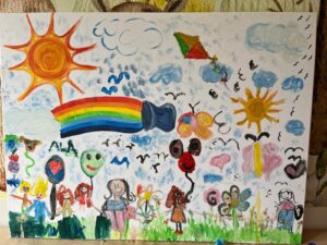 obraz namalowany farbami przez dzieci - rodzina