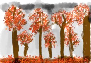 praca plastyczna - 7 drzew w kolorach jesiennych