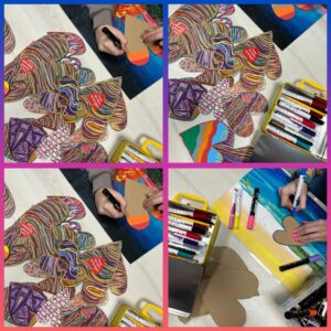 kolaż zdjęć kolorowych papierowych malowanych farbami serc