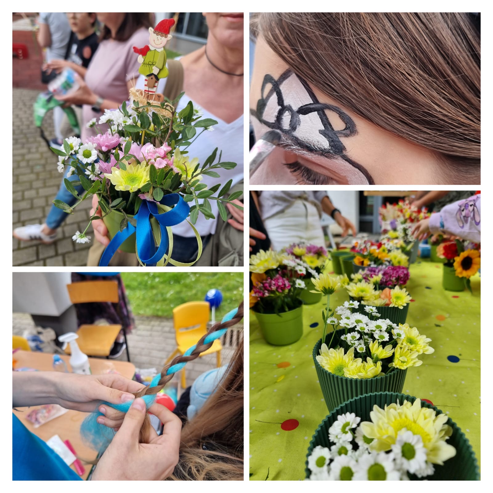 kolaż zdjęć z ozdobami z kwiatów