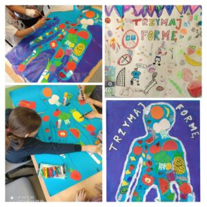 na zdjęciu przedstawione są prace dzieci zwiazane ze zdrowym trybem zycia