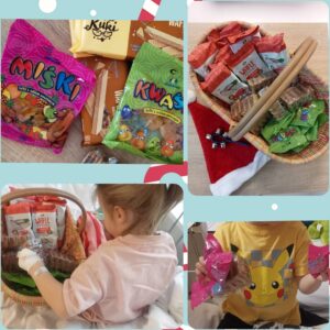 kolaż przedstawiający prace dzieci oraz otrzymane prezenty