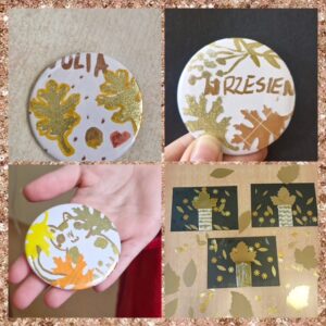 prace dzieci w złotych kolorach